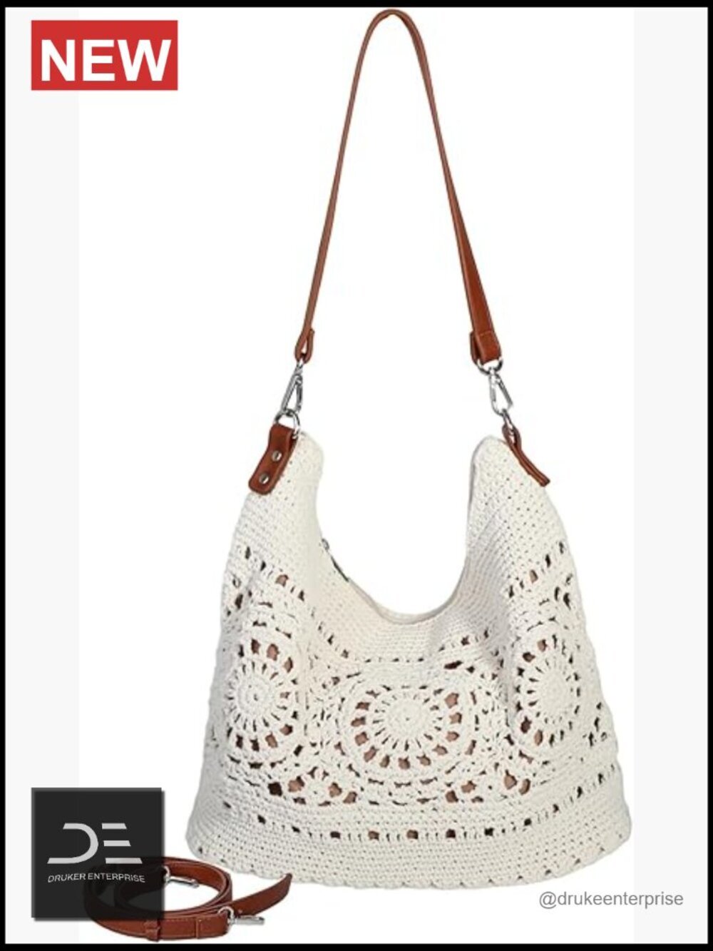 Large Crochet Shoulder Bag Slouchy Knit Hobo with Adjustable Strap Boho Tote